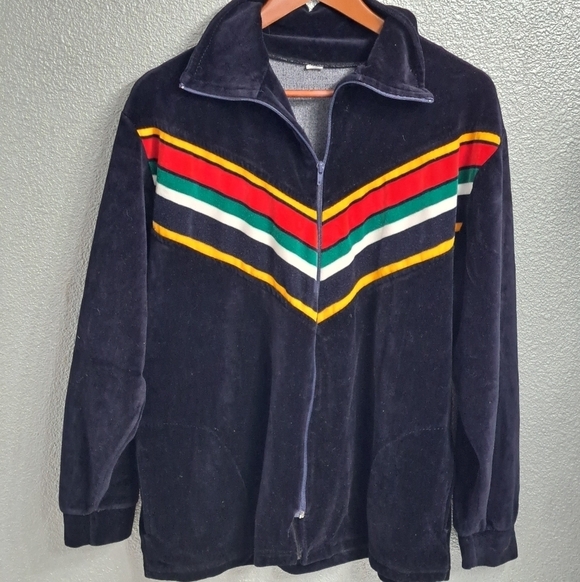 Vintage Blue Velvet Mock Neck Track Jacket Size XXXL - Picture 4 of 10